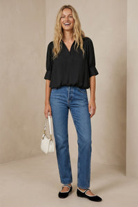 Ana Half Split Blouse in Black