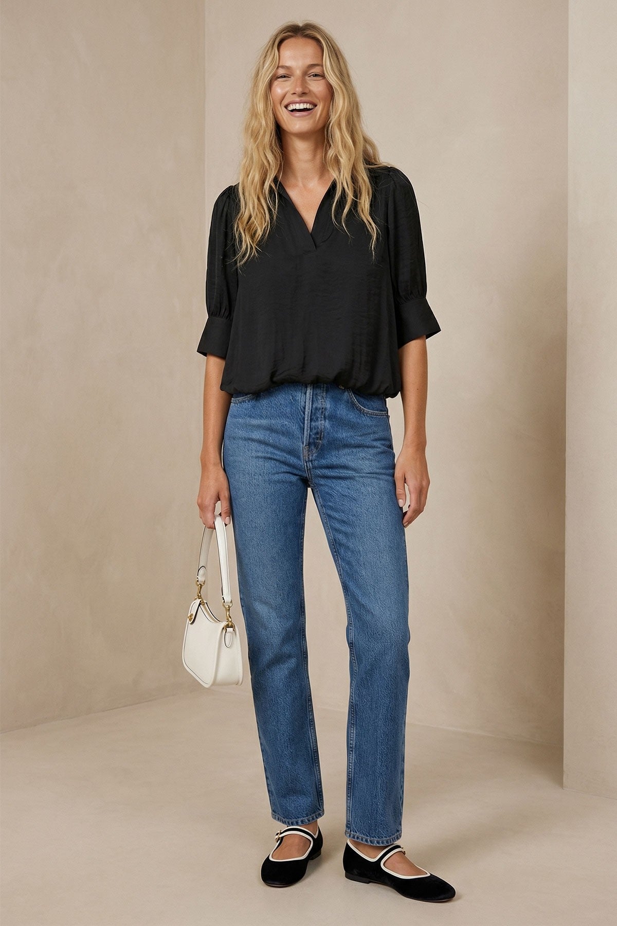 Ana Half Split Blouse in Black