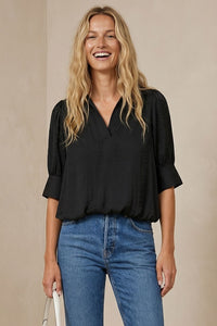 Ana Half Split Blouse in Black
