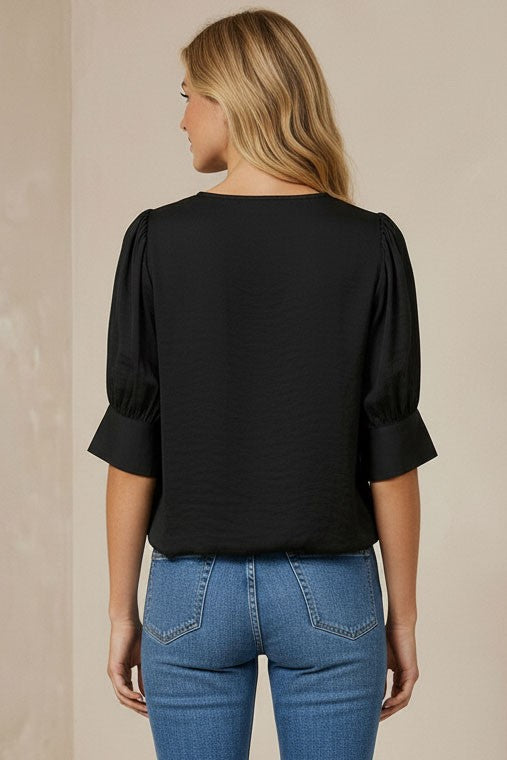 Ana Half Split Blouse in Black