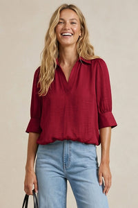 Ana Half Split Blouse in Red