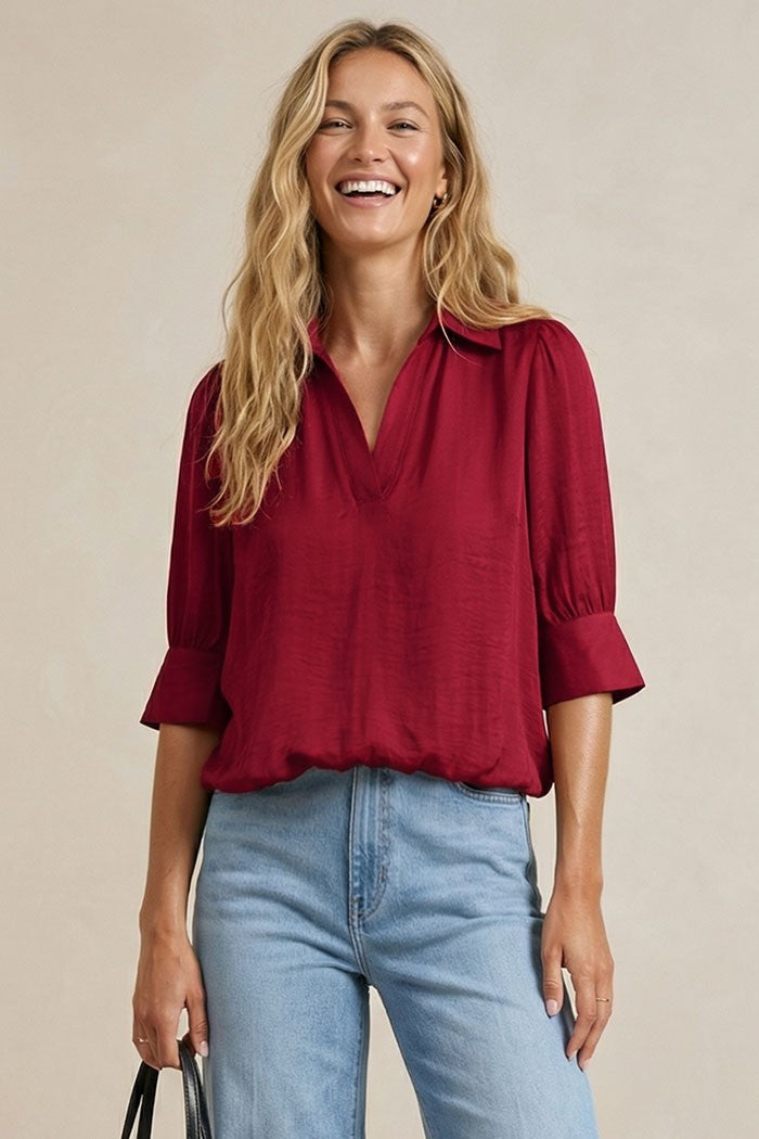 Ana Half Split Blouse in Red