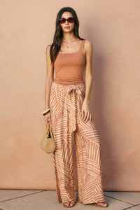 Tropical Leaf Tie Waist Pants