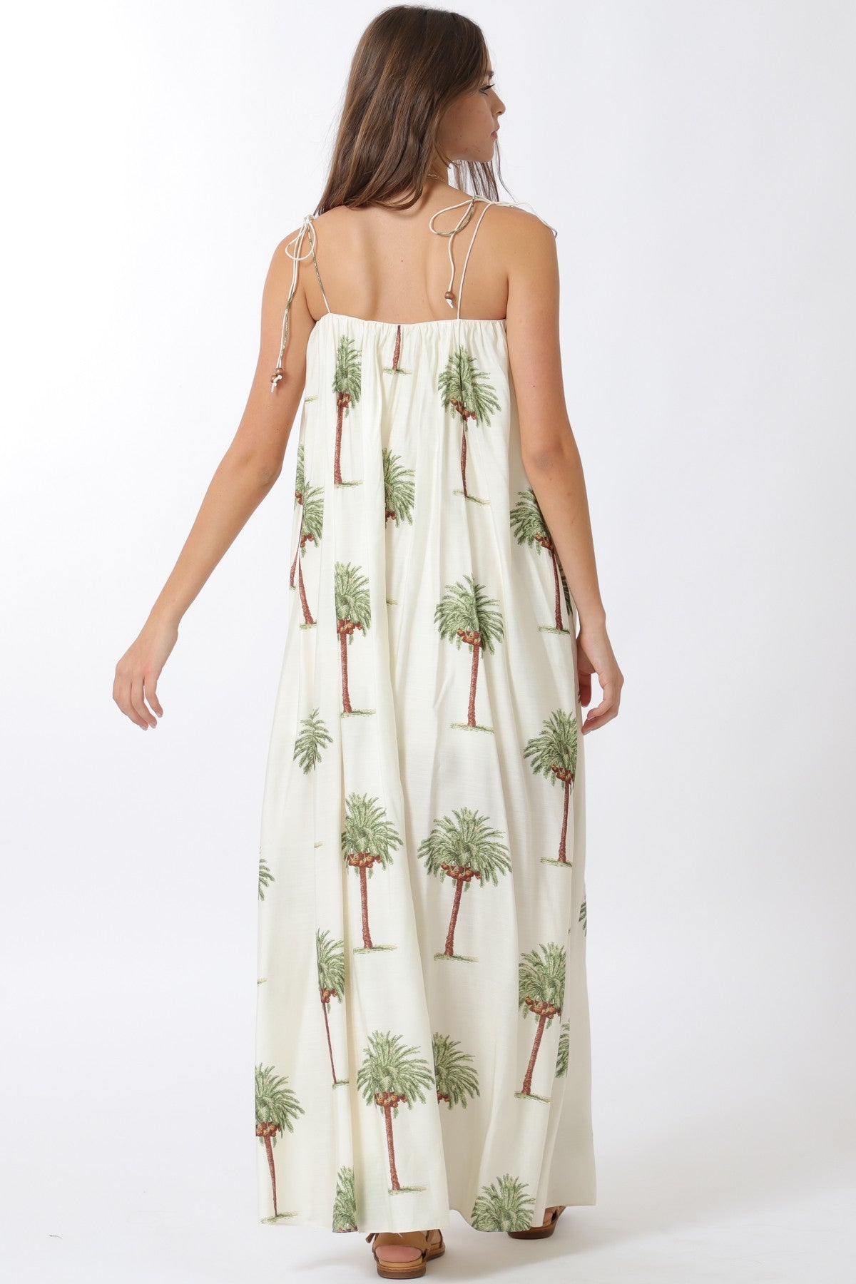 Nassau Palm Print Tie Strap Maxi Dress
