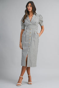 Nantucket Striped Puff Sleeve Midi Dress