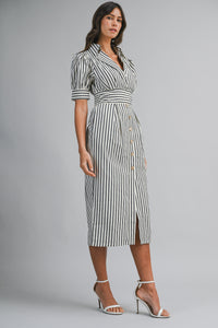 Nantucket Striped Puff Sleeve Midi Dress