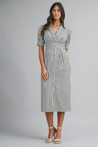 Nantucket Striped Puff Sleeve Midi Dress