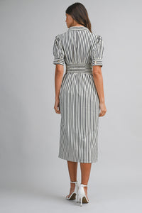 Nantucket Striped Puff Sleeve Midi Dress