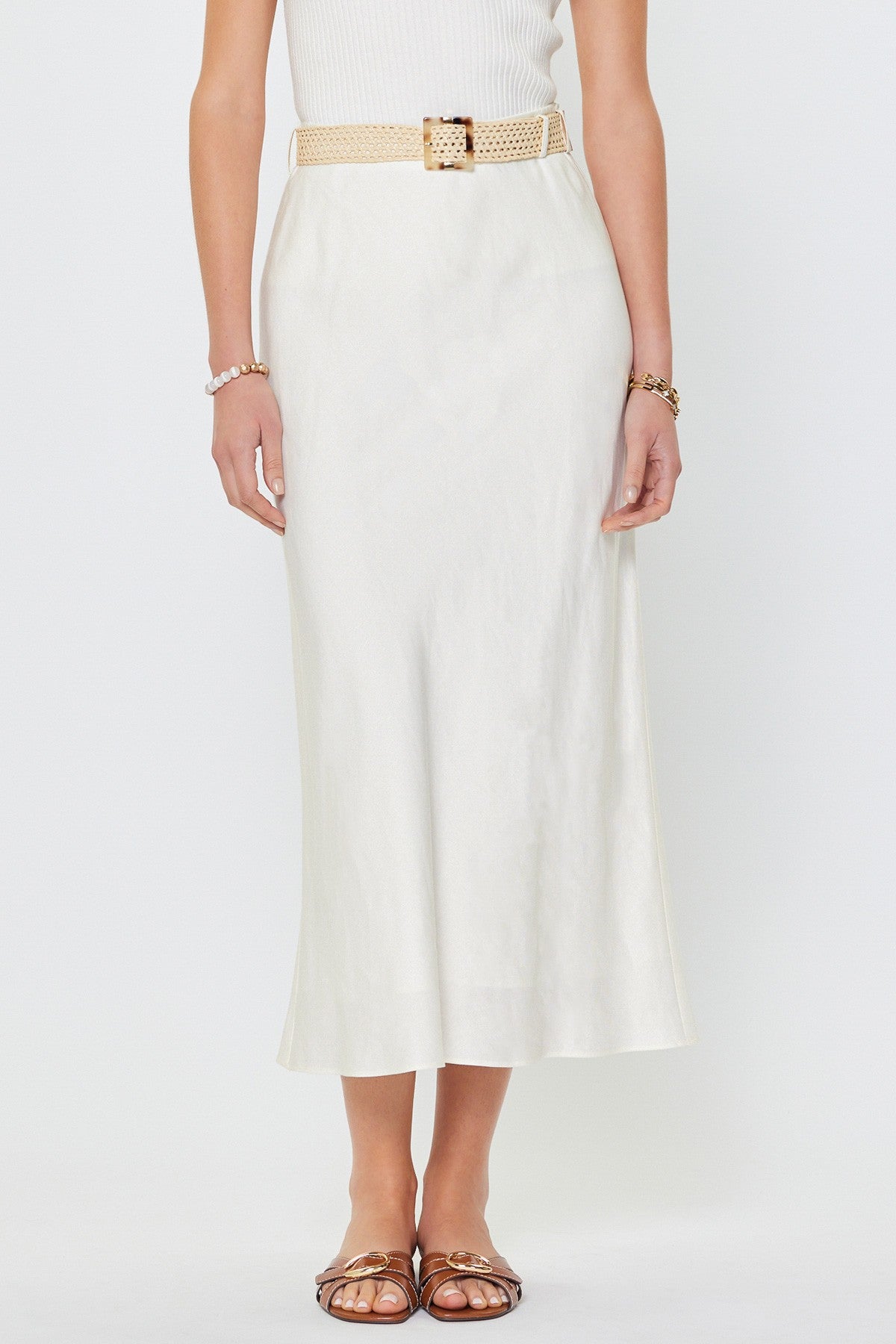 Shoreline Linen Blend Maxi Skirt with Raffia Belt
