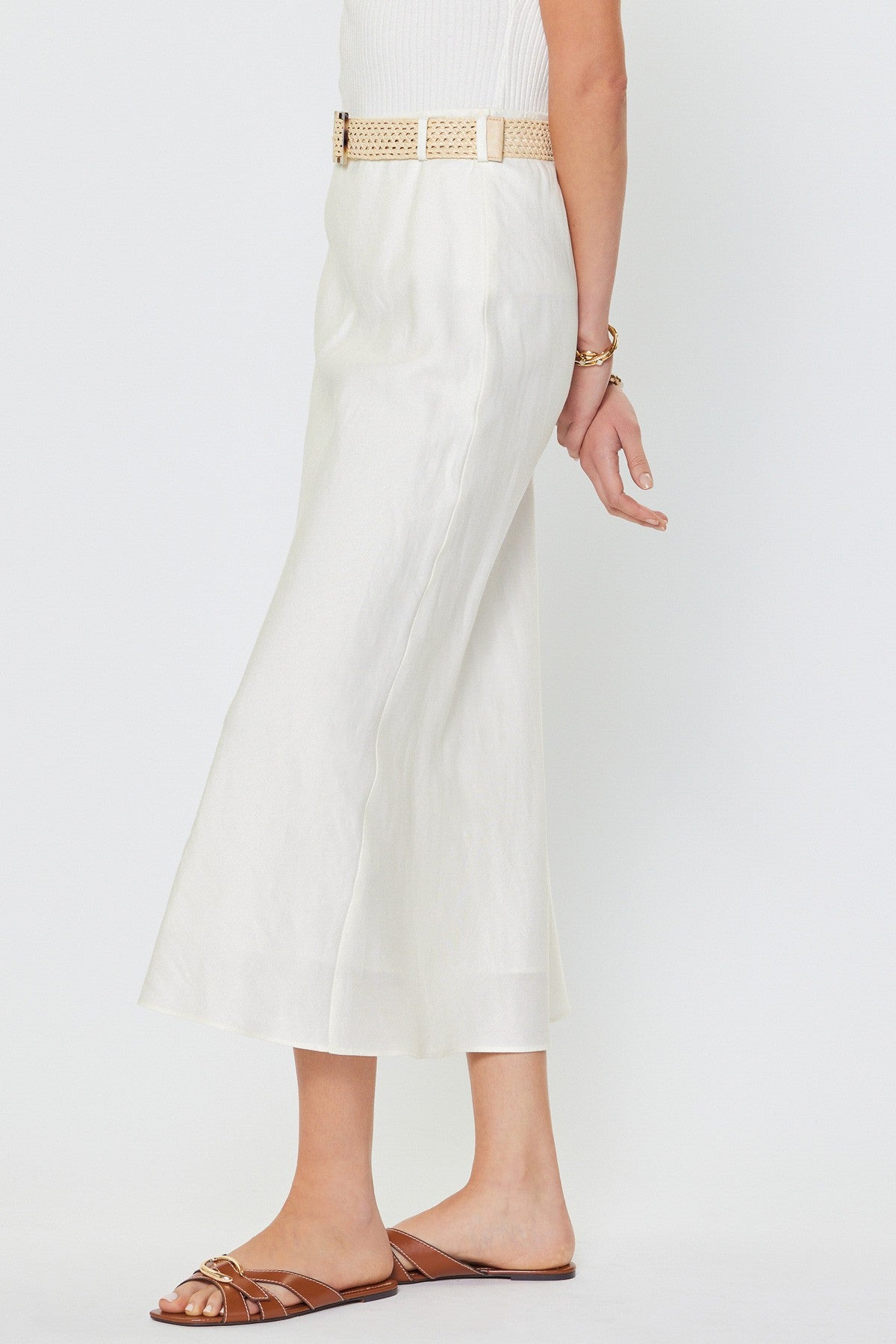 Shoreline Linen Blend Maxi Skirt with Raffia Belt
