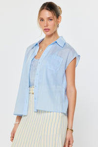 Lace Cami and Button Down Top Set in Light Blue