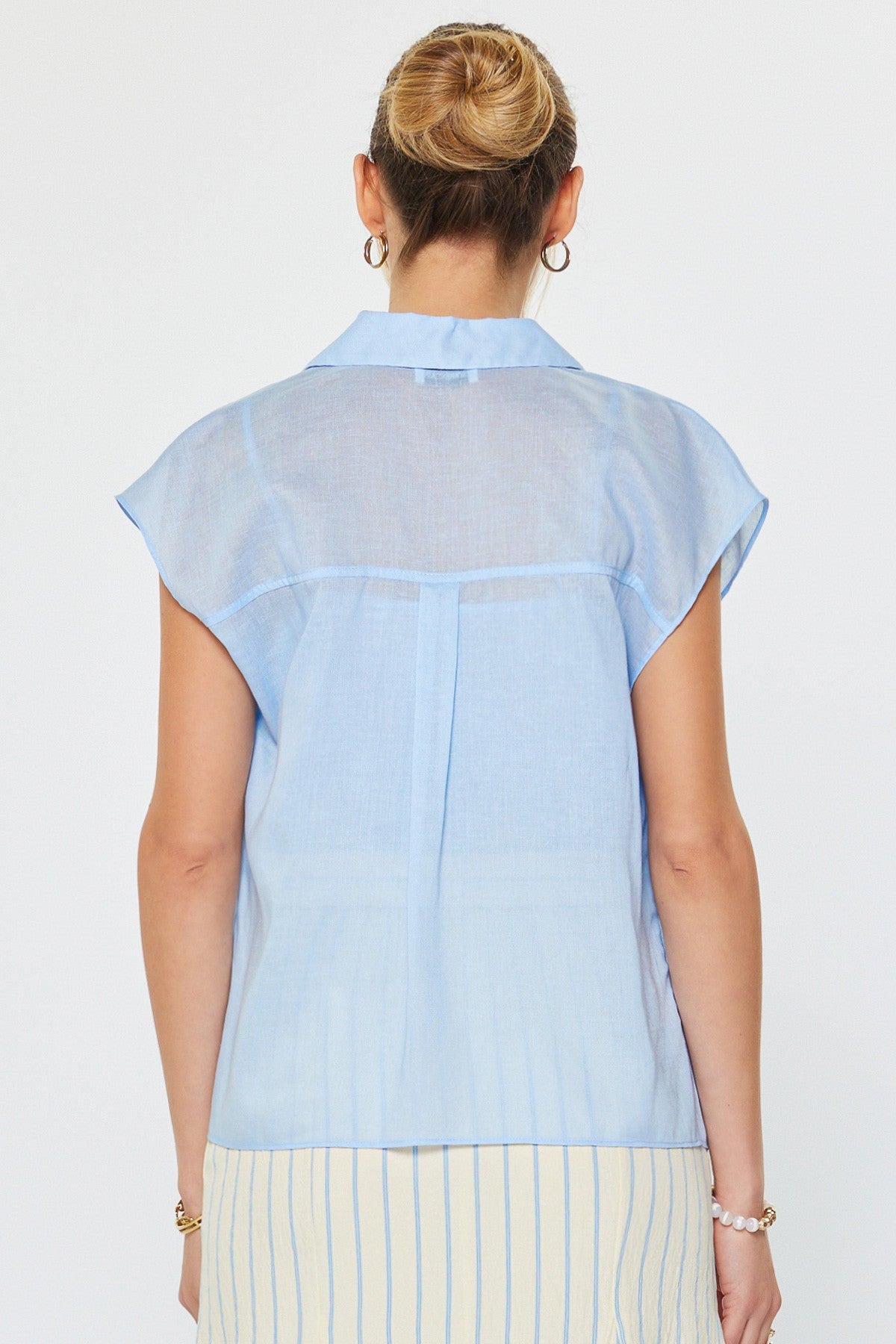 Lace Cami and Button Down Top Set in Light Blue