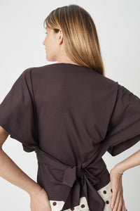 Margaux Tie Waist Boat Neck Knit Top in Chocolate