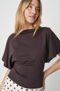 Margaux Tie Waist Boat Neck Knit Top in Chocolate