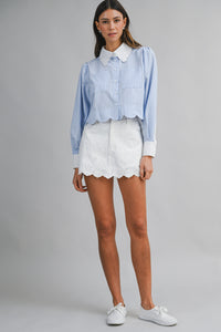Isabella Eyelet Scallop Hem Mini Skort in Ivory