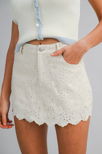 Isabella Eyelet Scallop Hem Mini Skort
