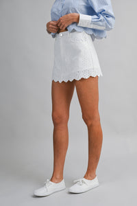 Isabella Eyelet Scallop Hem Mini Skort in Ivory