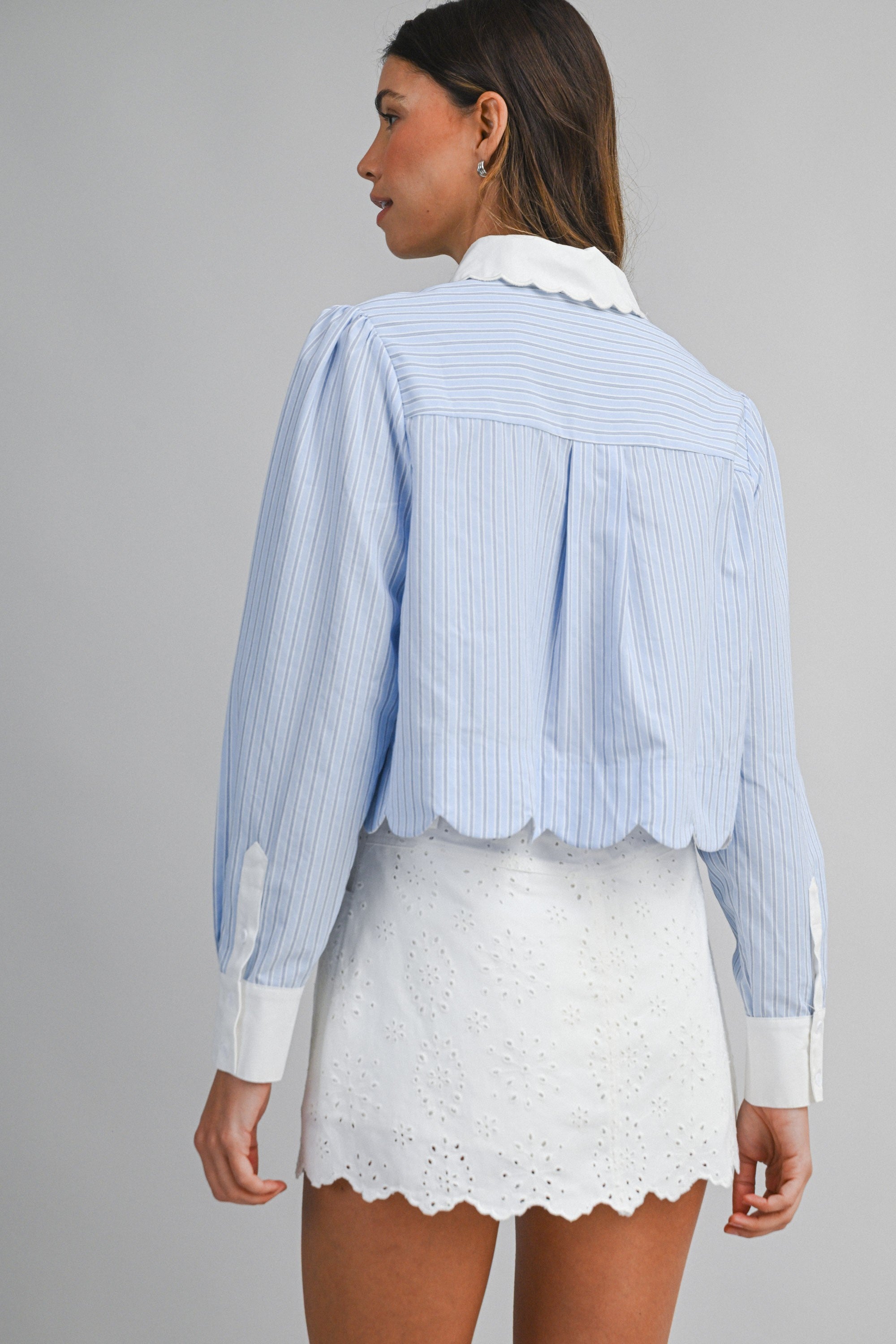Isabella Eyelet Scallop Hem Mini Skort in Ivory