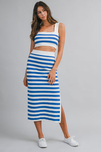 Margot Two Piece Set Striped Crop Top And Skirt With Side Slit