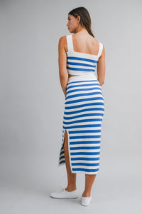 Margot Two Piece Set Striped Crop Top And Skirt With Side Slit