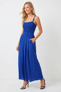 Smocked Maxi With Cord Straps in Blue