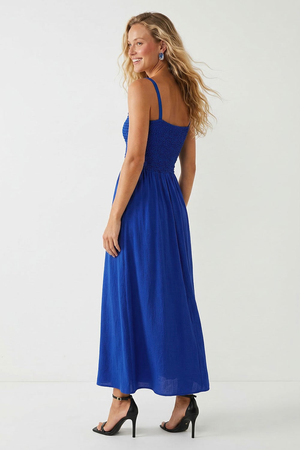 Smocked Maxi With Cord Straps in Blue
