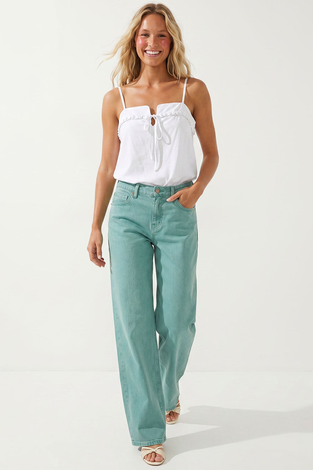 Charlotte Braided Detail Tank Top in White