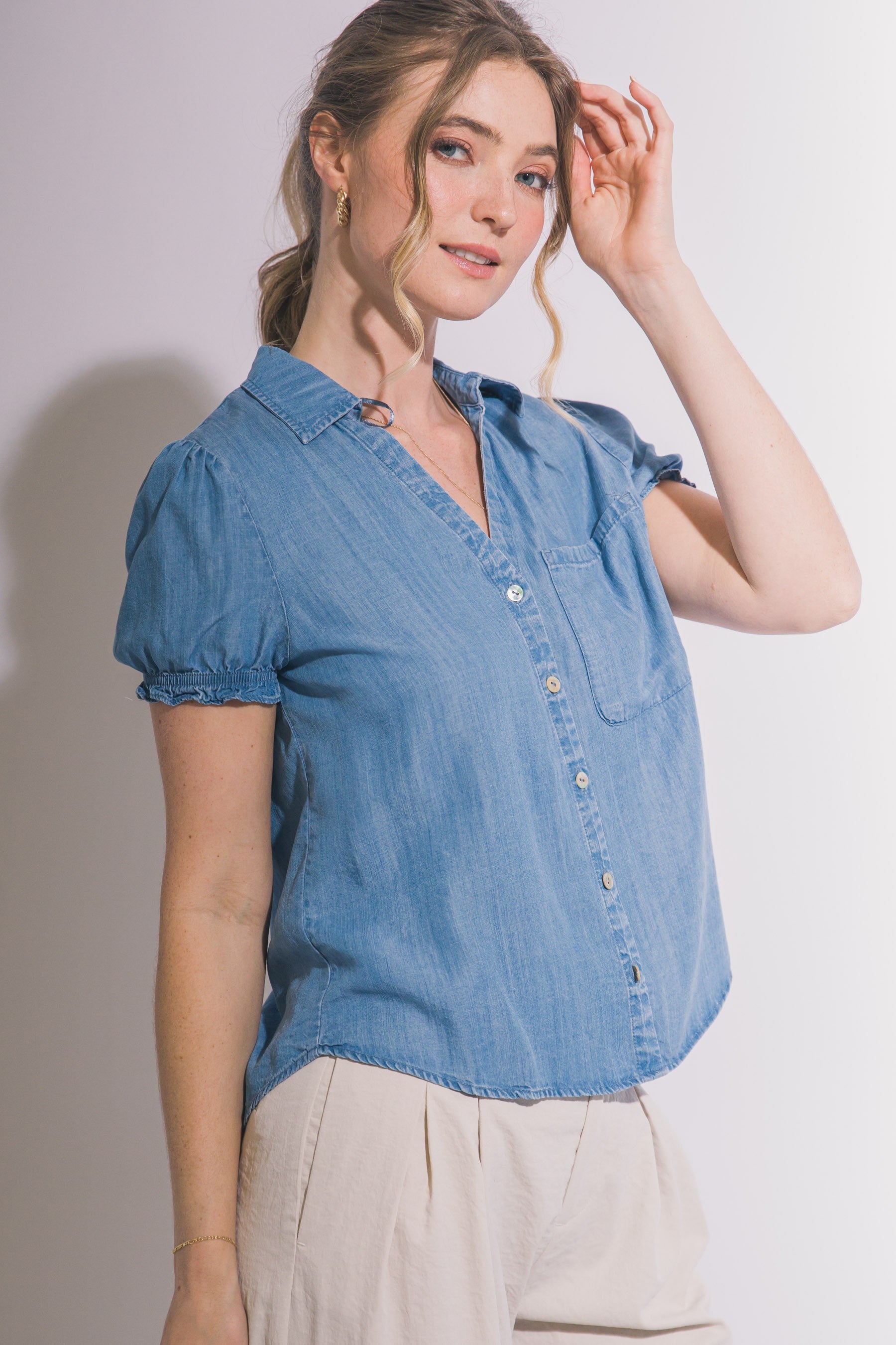 Tencel Puff Sleeve Top