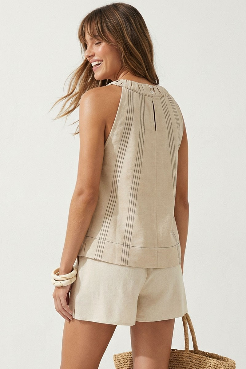 Perfectly Polished Contrast Stitch Sleeveless Top