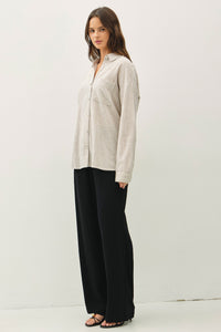 Shoreline Thin Stripe Button Down Top in Taupe