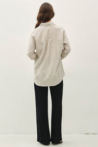 Shoreline Thin Stripe Button Down Top in Taupe