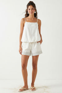 Sun Chaser Contrast Stitch Pull-On Shorts in Ivory