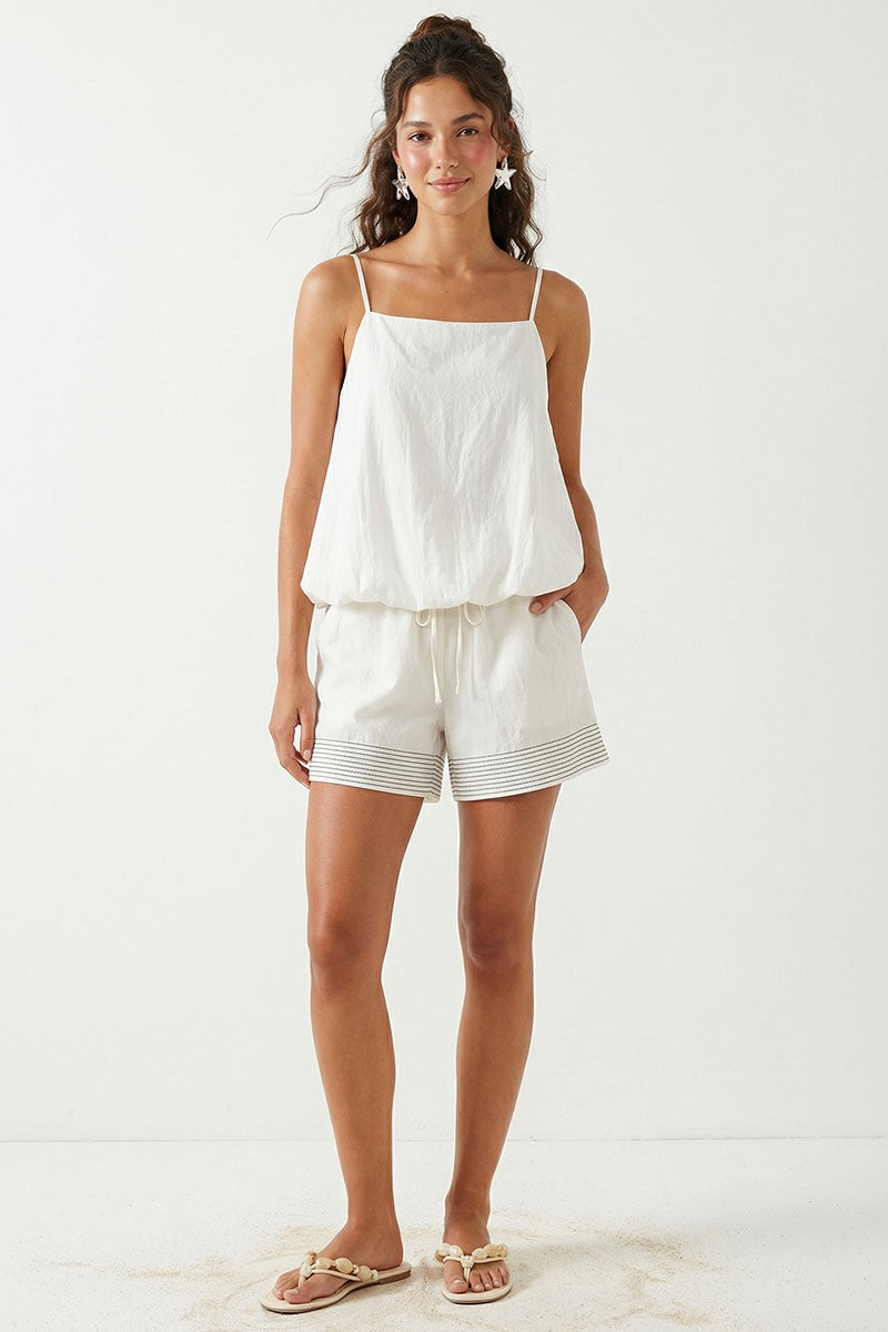 Sun Chaser Contrast Stitch Pull-On Shorts in Ivory