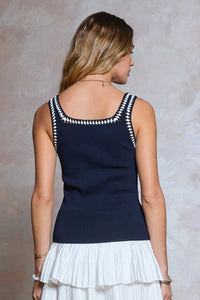 Embroidered Detail Sweater Tank
