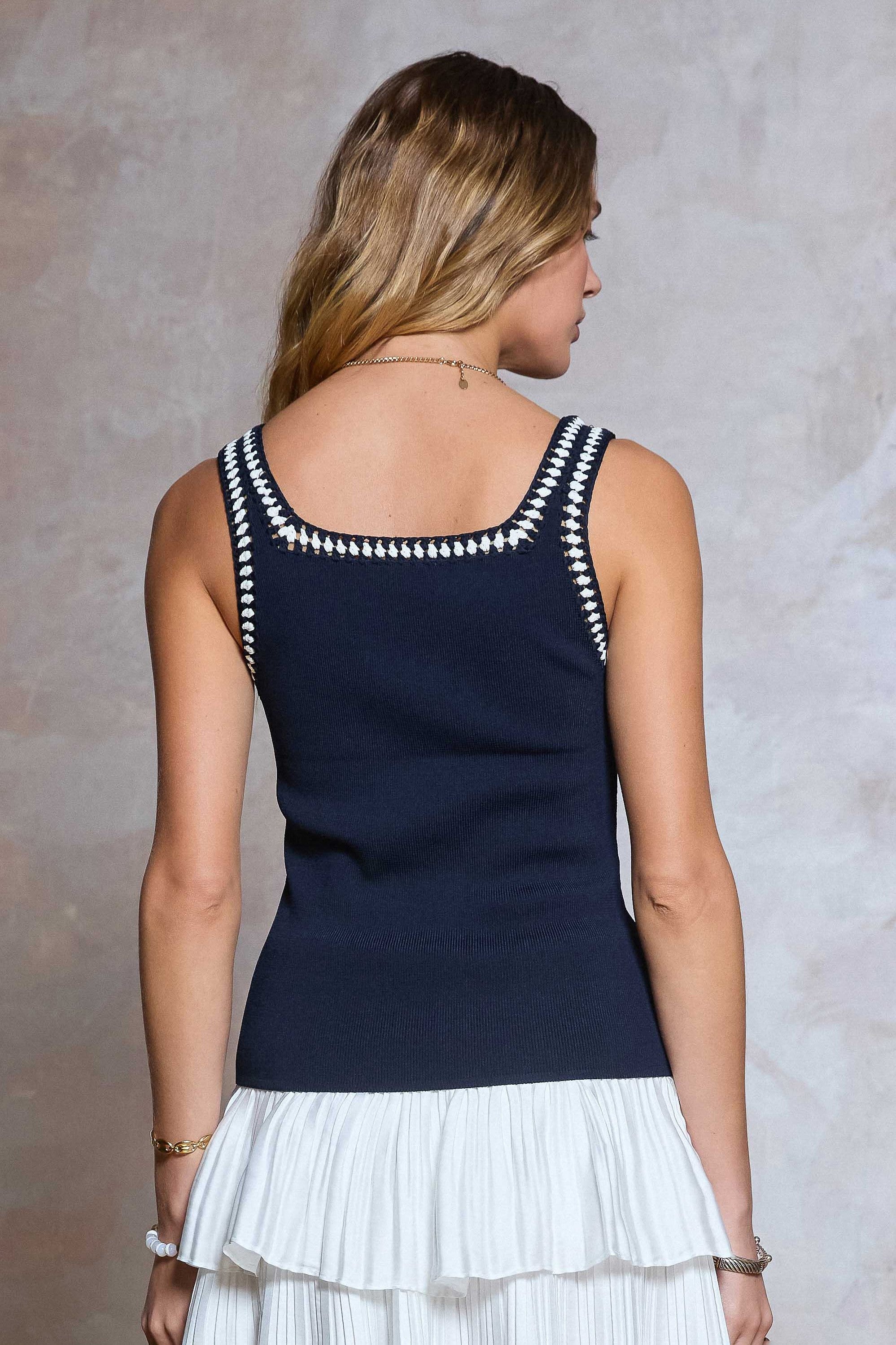 Embroidered Detail Sweater Tank