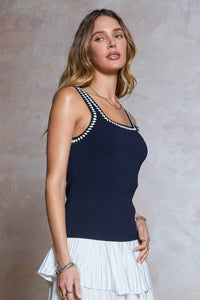 Embroidered Detail Sweater Tank