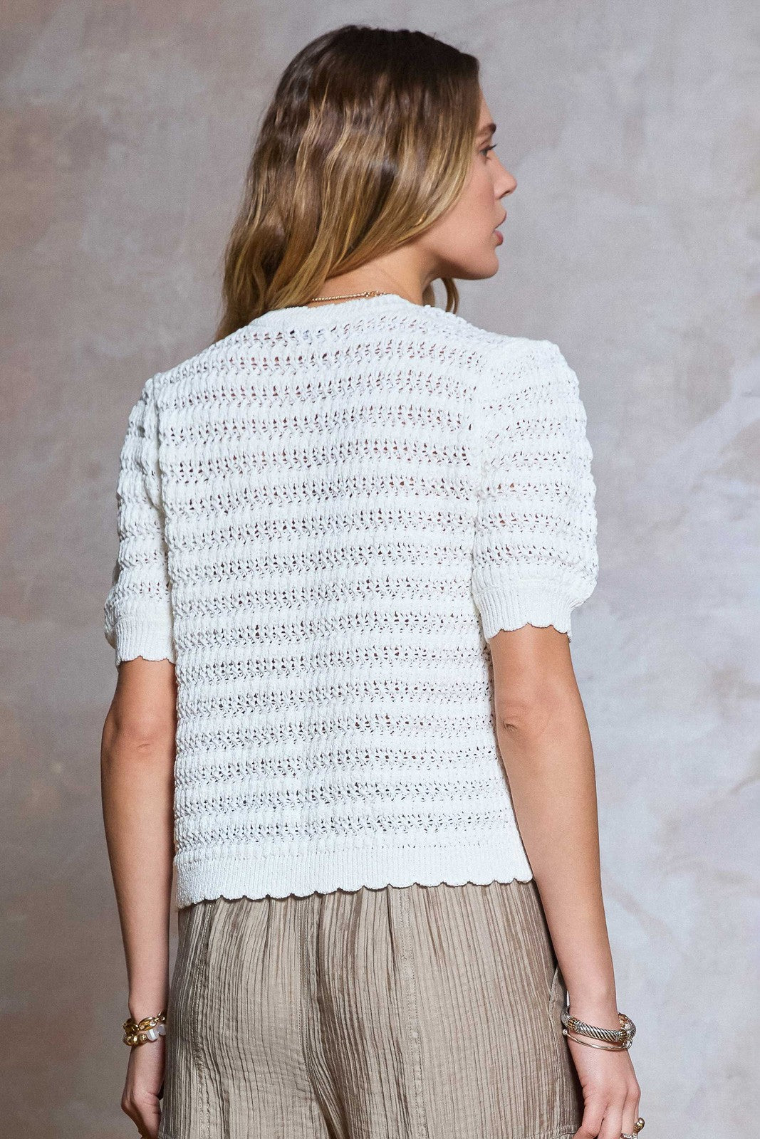 Crochet Open Knit Short Sleeve Cardigan