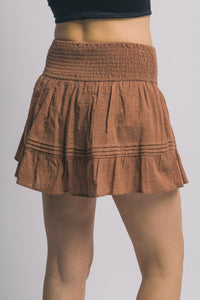 Smocked Waist Skort in Chocolate