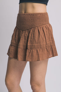 Smocked Waist Skort in Chocolate