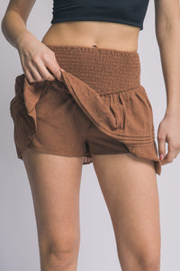 Smocked Waist Skort in Chocolate