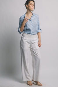 Vacay Smocked Waist Linen Pants in White