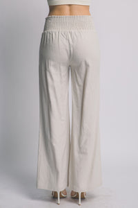 Vacay Smocked Waist Linen Pants in Taupe