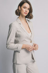 Linen Blazer with Gold Front Button