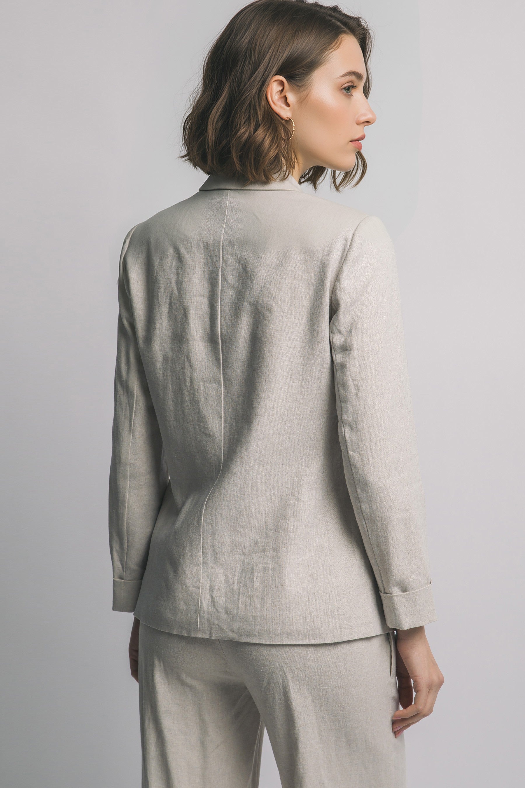 Linen Blazer with Gold Front Button