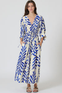 Blue Vines Cinch Waist Midi Dress