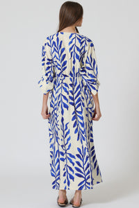 Blue Vines Cinch Waist Midi Dress