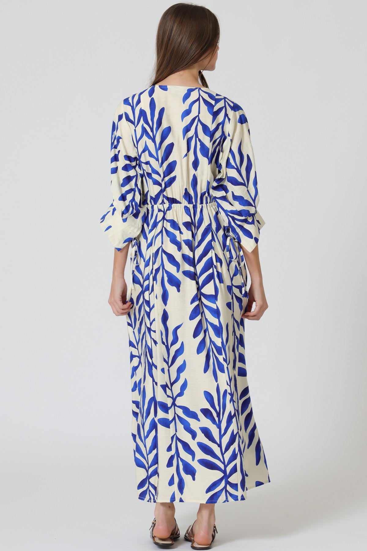 Blue Vines Cinch Waist Midi Dress