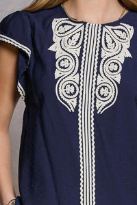 Embroidered Flutter Sleeve Blouse