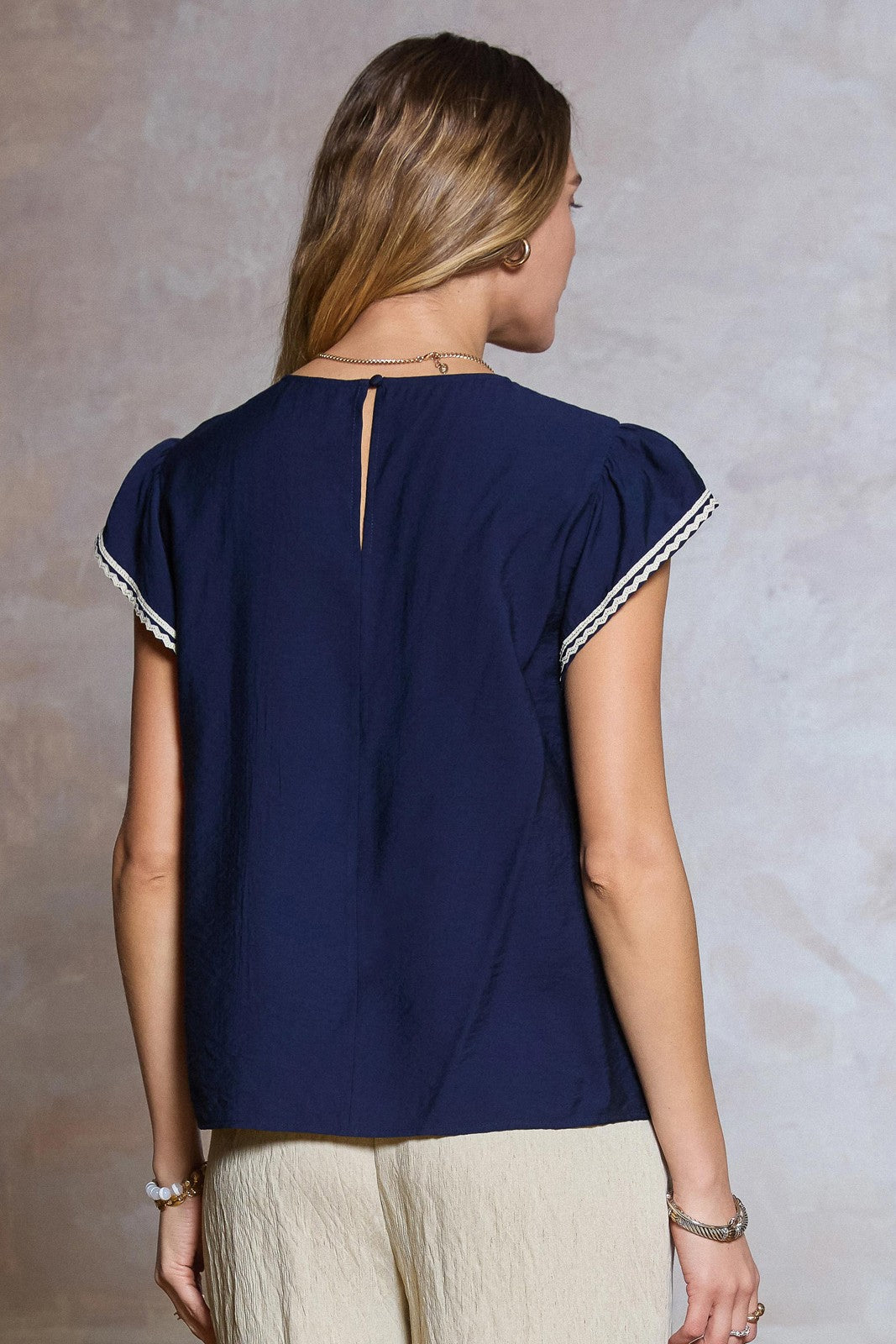Embroidered Flutter Sleeve Blouse