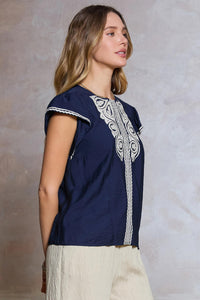 Embroidered Flutter Sleeve Blouse
